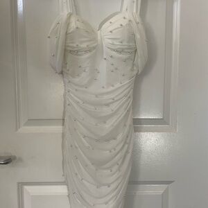 Windsor Elegant White Pearl-Embellished Dress